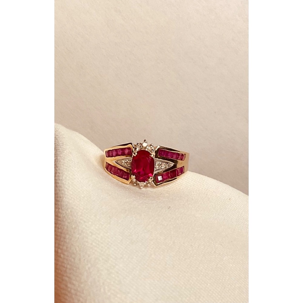 10K GOLD COCKTAIL RING FIERY RED SPINEL(.75ct) w/diamonds Sz.7, 2.9g FOR COURAGE